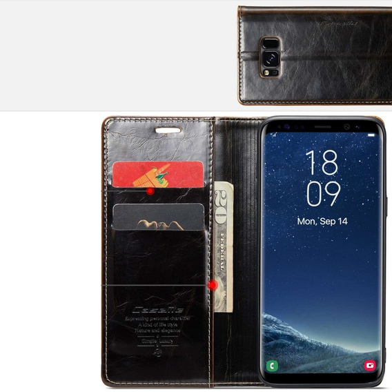 Etui z klapką CASEME do Samsung Galaxy S8+ Plus, Waxy Textured, czarne