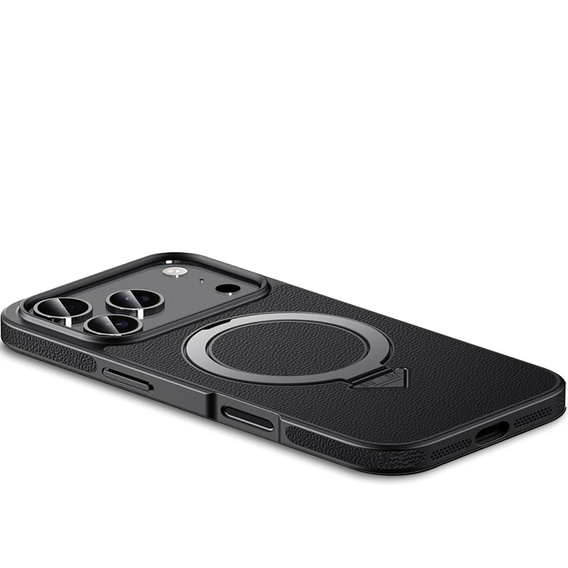 Etui Skórzane do iPhone 17 Pro Max, MagSafe, z podstawką - czarne
