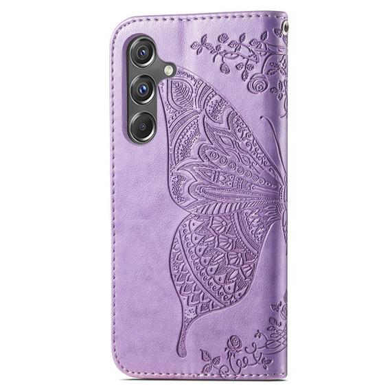 Etui z klapką do Samsung Galaxy A15, Butterfly, fioletowe + szkło 9H