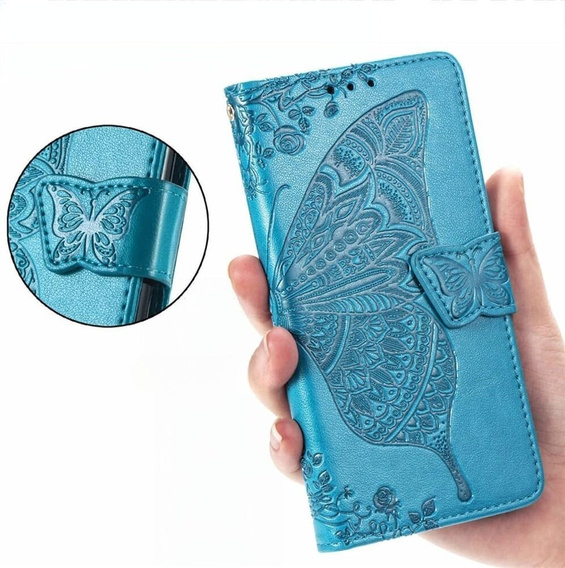 Etui z klapką do Samsung Galaxy M55 5G, Butterfly, niebieskie