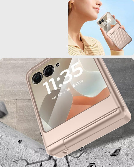 Etui do Motorola Razr 60 Ultra, PC Kickstand Case, ze szkłem, złote