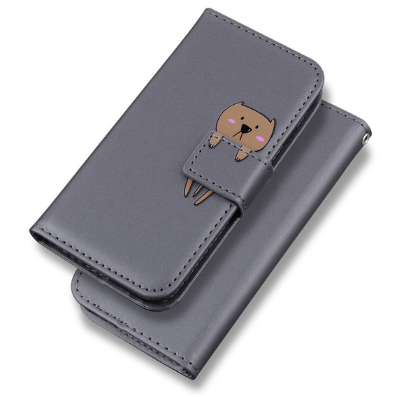 Etui Wallet do Motorola Moto E20/E30/E40, Teddy, Grey