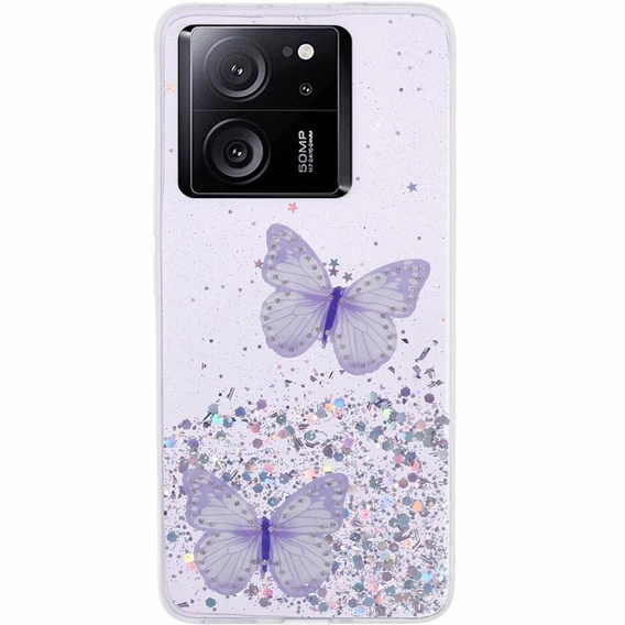 Etui do Xiaomi 13T / 13T Pro, Glitter Butterfly, fioletowe
