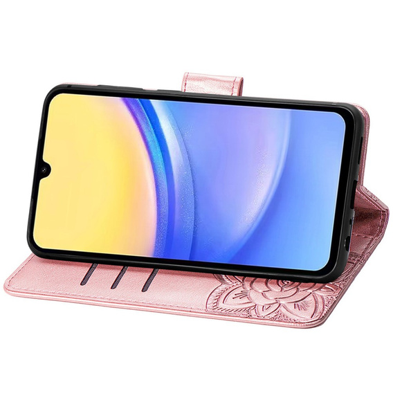 Etui z klapką do Samsung Galaxy A15, Butterfly, różowe rose gold + szkło 9H  