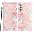 Etui z klapką do Samsung Galaxy A25 5G, Wallet Marble, różowe + szkło 9H