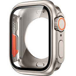 2w1 Pełne Etui + Szkło Hartowane do Apple Watch 7/8/9 45MM, Tytanowe/Pomarańczowe