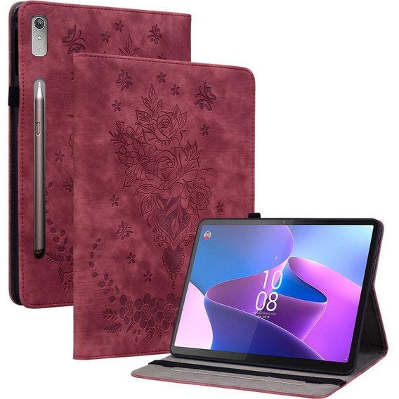 Etui do Lenovo Tab P12, Rose and Butterflies, czerwone