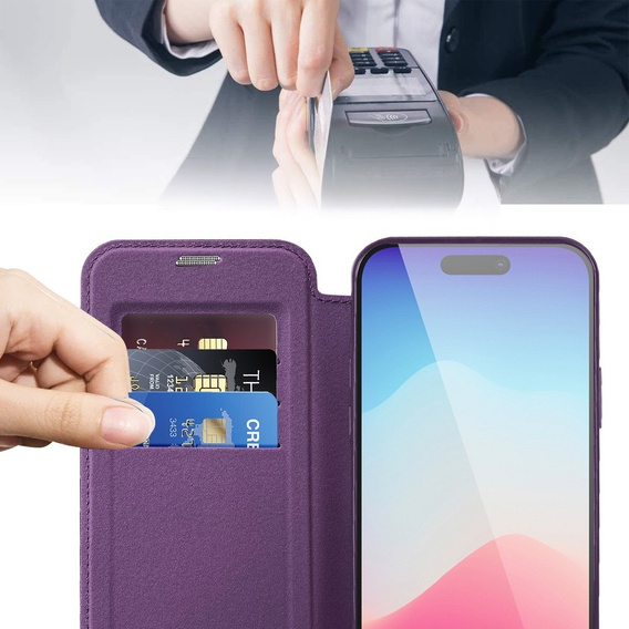 Etui z klapką do iPhone 14 Pro Max, RFID Wallet MagSafe z ochroną aparatu, fioletowe