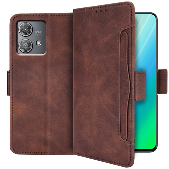 Etui z klapką do Motorola Edge 40 Neo, Card Slot, brązowe