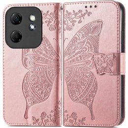 Etui z klapką do Infinix Hot 50i 4G, Butterfly, różowe rose gold