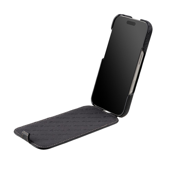 Etui MELKCO z klapką do iPhone 17 Pro, skórzane, flip, czarne