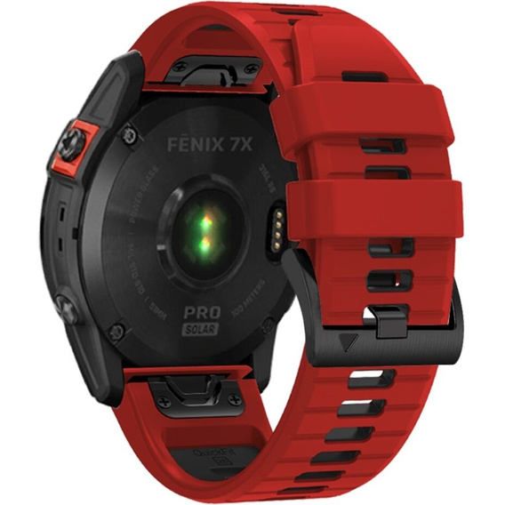 Pasek Silikonowy do Garmin Fenix 5X/6X/7X, Czerwony / Czarny