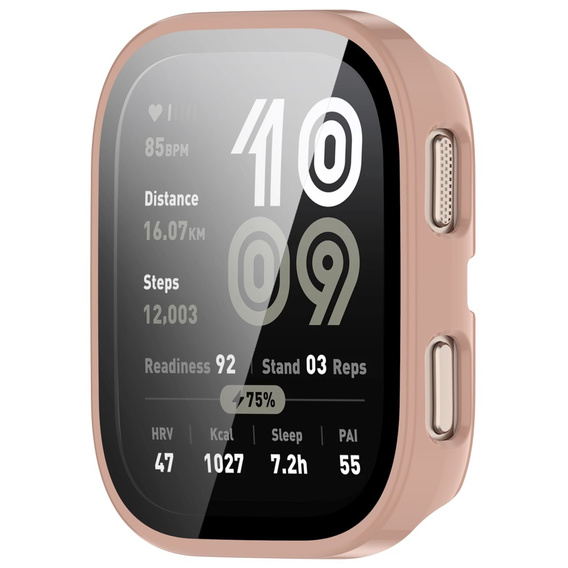 Etui z hartowanym szkłem do Amazfit Bip 6 – pełna ochrona 2w1 - różowe