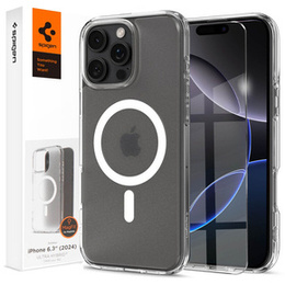 Etui z MagSafe Spigen do iPhone 16 Pro, Ultra Hybrid, przezroczyste / białe + Szkło Hartowane 9H
