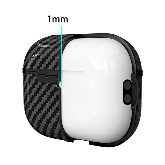 Etui do AirPods Pro 3 z fakturą włókna węglowego, z karabińczykiem - czarne