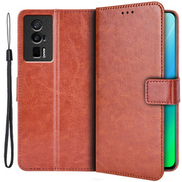 Etui z klapką do Poco F5 Pro 5G, Crazy Horse Wallet, brązowe