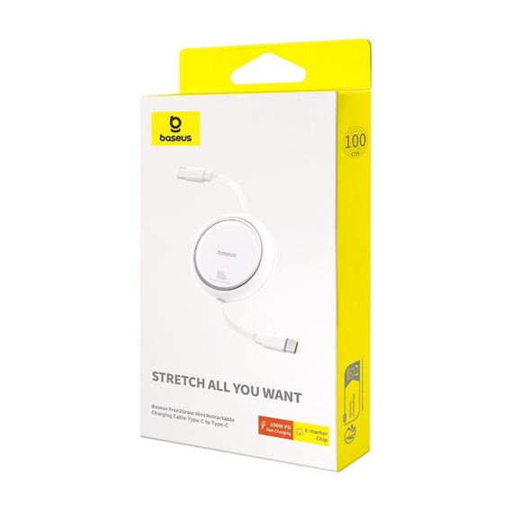 Baseus Free2Draw Mini – zwijany kabel USB‑C 100 W, 1m - biały