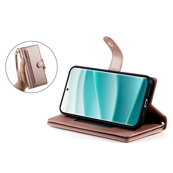 Etui z klapką do Xiaomi Redmi Note 15 Pro 5G, Wallet Zipper Pocket, różowe
