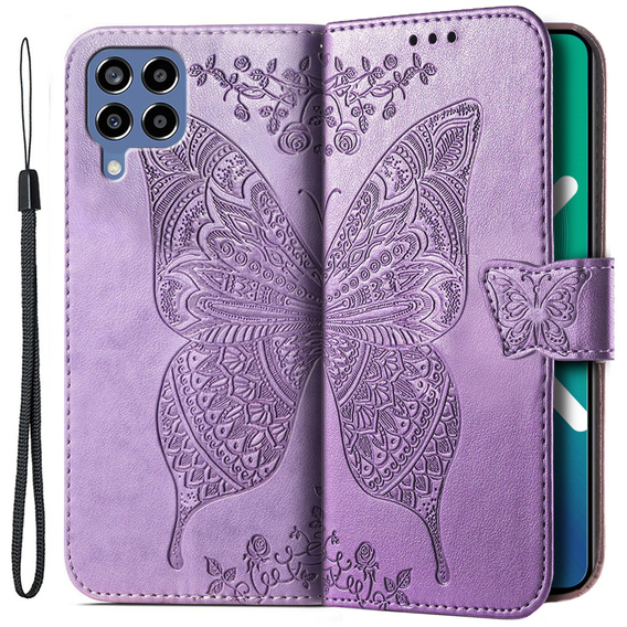 Etui z klapką do Samsung Galaxy M33, Butterfly, fioletowe