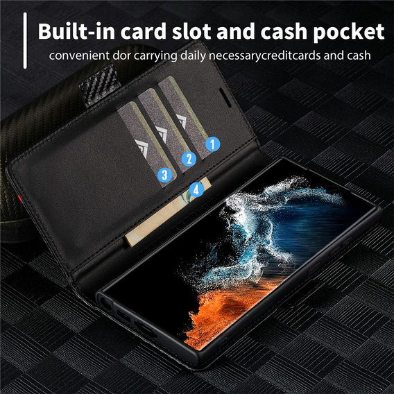 Etui z klapką do Samsung Galaxy S26 Ultra, Carbon LC.IMEEKE, czarne