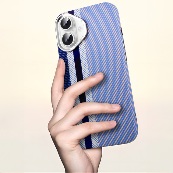 Etui do iPhone 16, Carbon Fiber MagSafe, niebieskie