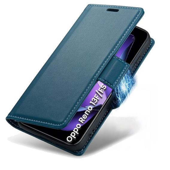 Etui do Oppo Reno 13F / Oppo Reno 13FS, ERBORD Glossy Litchi, portfel z klapką, niebieskie