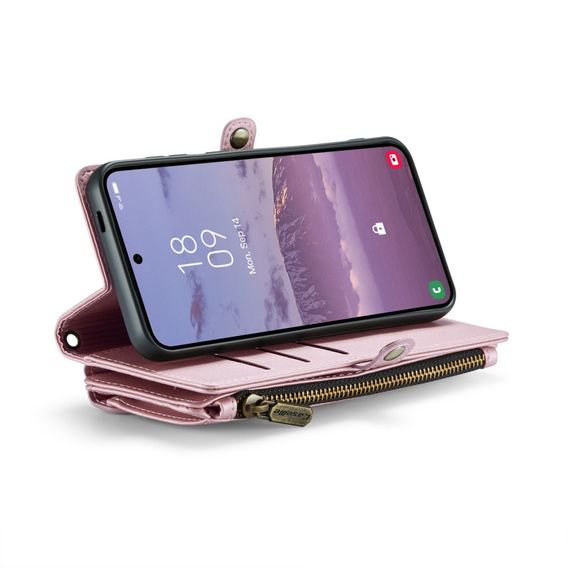 Etui CASEME do Samsung Galaxy S24 FE, RFID Leather Wallet, z paskiem na ramię, różowe