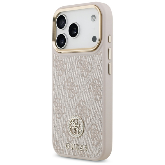 Etui GUESS do iPhone 17 Pro, 4G Strass Logo, do MagSafe, z paskiem, różowe