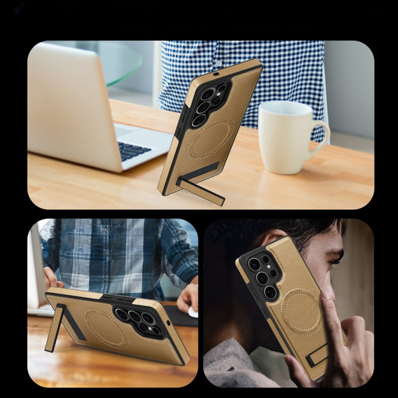 Etui skórzane z podstawką do Samsung Galaxy S25 Ultra – kompatybilne z MagSafe, desert gold