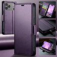 Etui do iPhone 17 Pro Max, ERBORD Glossy Litchi, portfel z klapką, fioletowe