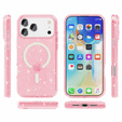 Etui do iPhone 17 Pro, do MagSafe, brokatowe, półprzezroczyste różowe