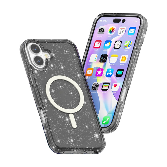 Etui do iPhone 17, do MagSafe, brokatowe, półprzezroczyste czarne