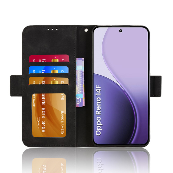Etui z klapką do Oppo Reno 14 F / 14 FS, Card Slot, czarne