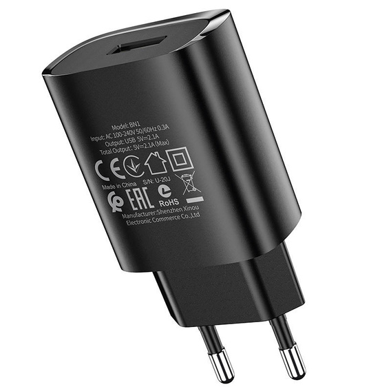 Borofone BN1 Innovative – ładowarka sieciowa USB-A 2,1 A - czarna