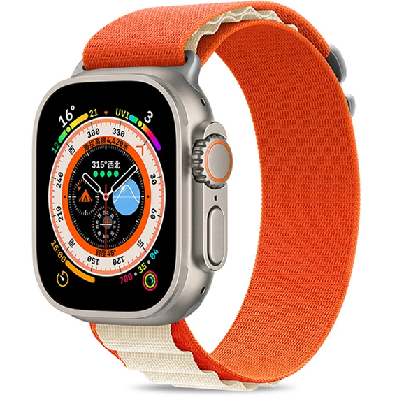 Pasek Nylonowy do Apple Watch 1/2/3/4/5/6/7/8/9/10/11/SE Ultra 1/2/3 42/44/45/46/49mm, Pomarańczowy / Beżowy