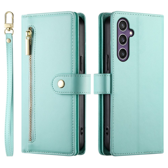 Etui z klapką do Samsung Galaxy S25+ Plus, Wallet Zipper Pocket, zielone