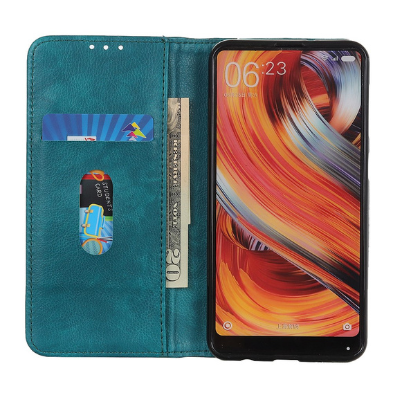 Etui z klapką do Honor 400 Lite – zielone, skórzane, z funkcją podstawki i kieszenią na kartę