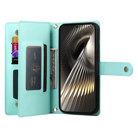 Etui z klapką do Xiaomi Poco X7 Pro 5G, Wallet Zipper Pocket, zielone