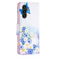 Etui z klapką do Samsung Galaxy A15, Wallet, butterfly & flowers, białe + szkło 9H