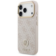 Etui GUESS do iPhone 17 Pro, 4G Strass Logo, do MagSafe, z paskiem, różowe