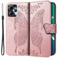 Etui z klapką do Motorola Moto G23 4G / G13 4G, Butterfly, różowe rose gold