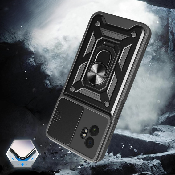 Etui z podstawką i przesłoną aparatu do Samsung Galaxy Xcover 7 Pro – czarne, pancerne, z ochroną kamery