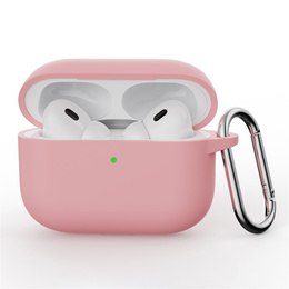 Etui silikonowe do AirPods Pro 3 z karabińczykiem, różowe