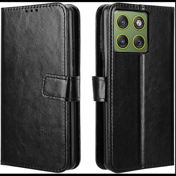 Etui z klapką do Motorola Edge 70, Crazy Horse Wallet, czarne