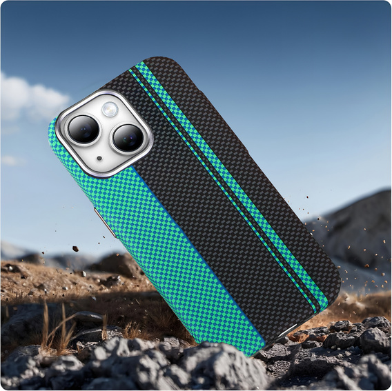 Etui do iPhone 13, Carbon Fiber MagSafe, czarne / niebieskie
