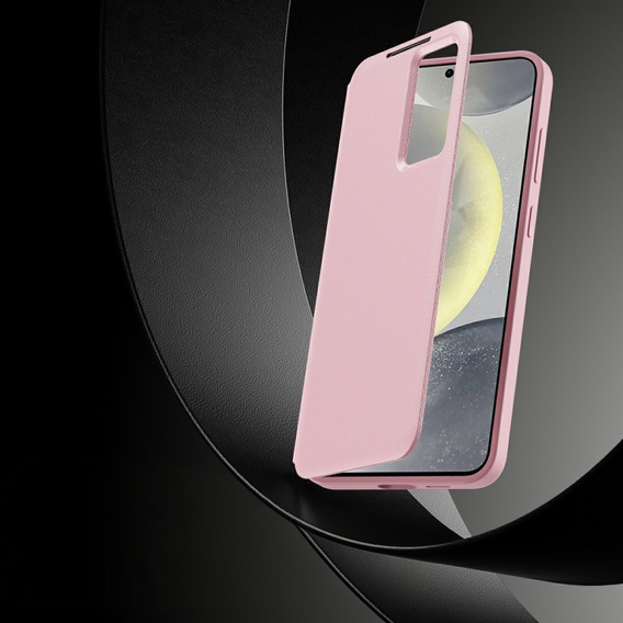 Etui do Samsung Galaxy S25 Edge – Smart View z kieszenią na kartę, różowe