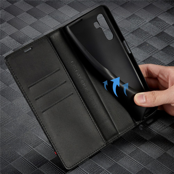 Etui z klapką do Samsung Galaxy A17 5G, LC.IMEEKE, z teksturą karbonu, czarne
