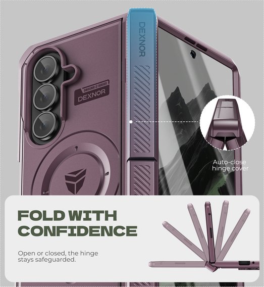 Etui pancerne do Samsung Galaxy Z Fold7 5G, Dexnor Magnetic, do MagSafe - fioletowe