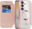 Etui z klapką do Samsung Galaxy S25 FE, RFID Wallet MagSafe z ochroną aparatu, różowe