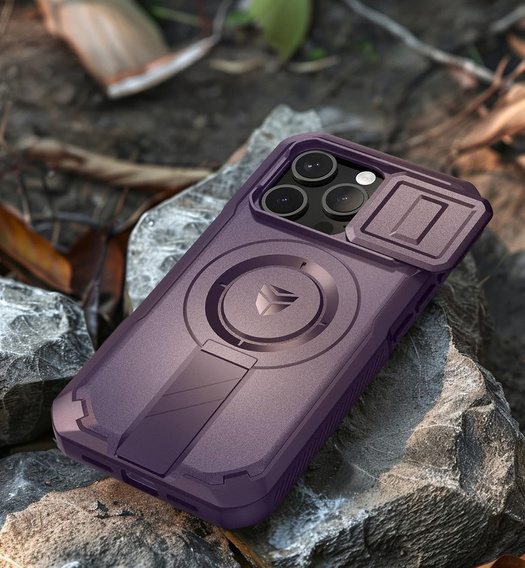 Etui Dexnor do iPhone 15 Pro – magnetyczne, z przesuwaną osłoną aparatu - fioletowe
